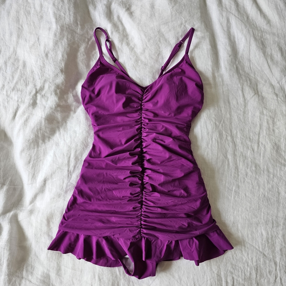 Purple one-piece swimsuit